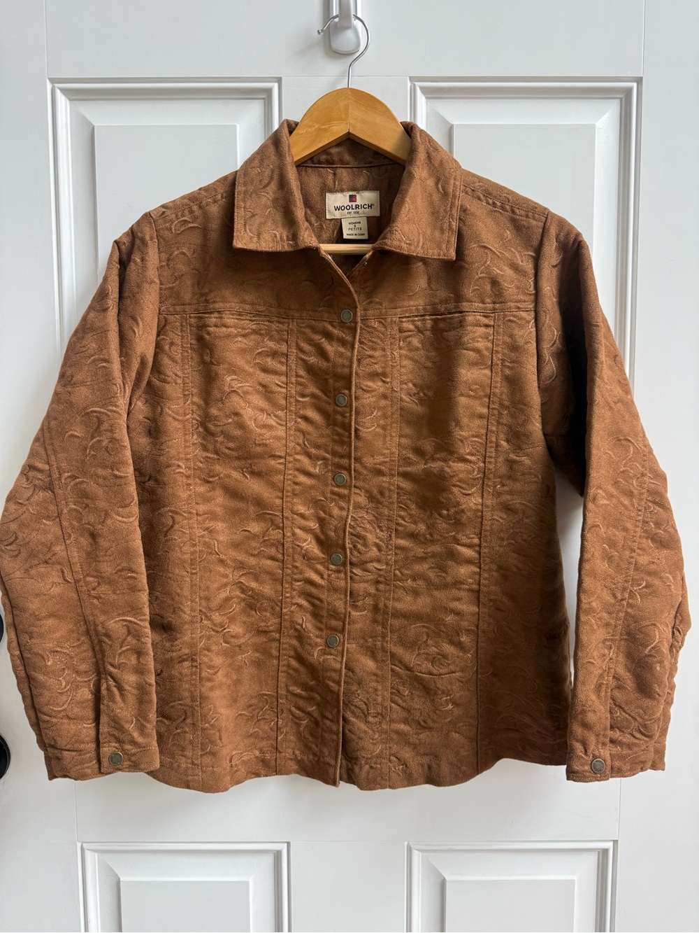 Woolrich Fawn Brown Embroidered Embossed Faux Suede Jacket Shacket Western Fall